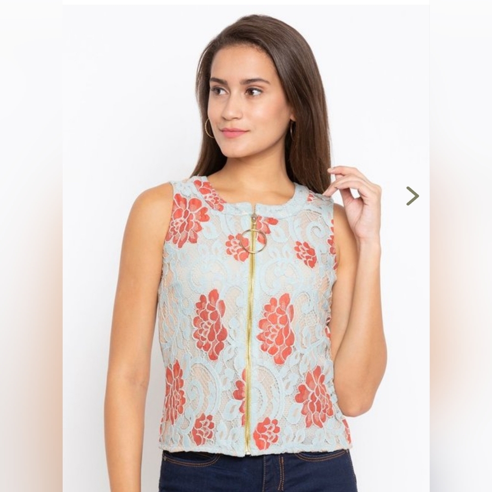 Blue Floral print lace top